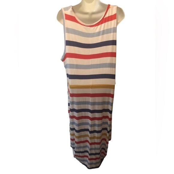 Lane Bryant Stretch Striped Maxi Tank Jersey Knit Dress 18/20  Beach Ruched Hem - Picture 7 of 10
